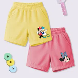 YK Disney Girls Pack Of 2 Mickey & Friends Printed Cotton Shorts-picture-37