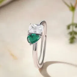 Ornate Jewels 925 Silver Green Emerald Adjustable Ring for Women-picture-32