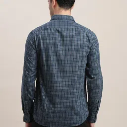 Turtle Blue Cotton Slim Fit Chequered Shirt image 2