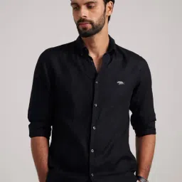 ANDAMEN Black Slim Fit Linen Shirt-picture-13
