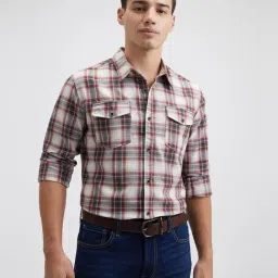 Pepe Jeans Red & White Cotton Regular Fit Checks Shirt image 4