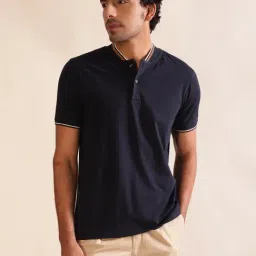 ANDAMEN Navy Regular Fit Cotton T-Shirt-picture-19