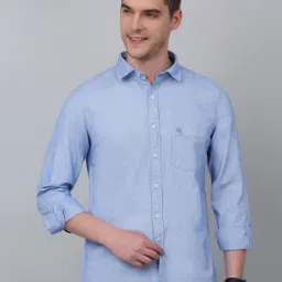 Cantabil Sky Blue Cotton Regular Fit Texture Shirt-picture-22