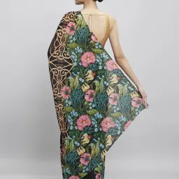 navyasa by liva Black Floral Print Saree With Unstitched Blouse image 2