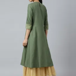 W Olive Green Embroidered A Line Kurta image 2