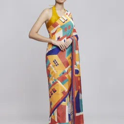 navyasa by liva Multi Printed Saree With Unstitched Blouse image 4