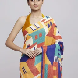 navyasa by liva Multi Printed Saree With Unstitched Blouse image 5