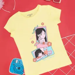 Pantaloons Junior Kids Lemon Yellow Cotton Printed T-Shirt-image-74