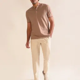 ANDAMEN Khaki Melange Regular Fit Cotton T-Shirt image 5