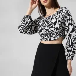 Only Black & White Printed Crop Top-image-35