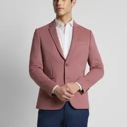 Peter England Pink Slim Fit Texture Blazer-image-25
