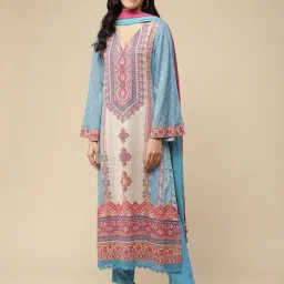 aarke Ritu Kumar Turquoise Printed Kurta With Pant & Dupatta-image-0
