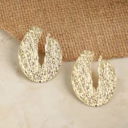 Sohi Dented Circular Golden Dangler Earrings for Women & Girls-image-0