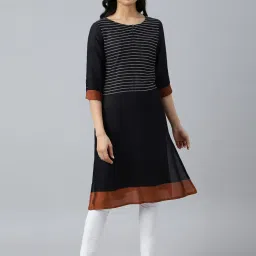 W Black Printed Straight Kurta image 1