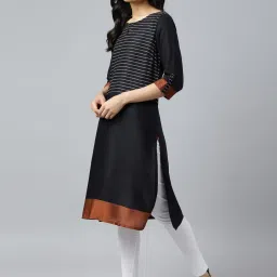 W Black Printed Straight Kurta image 4