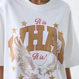 nuon women Nuon by Westside Off-White Stud-Detailed Cotton T-Shirt image 4