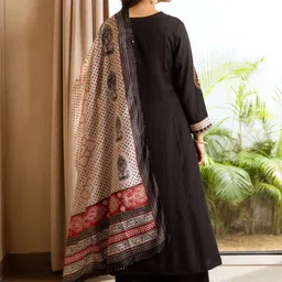HERE&NOW Ethnic Motifs Printed Panelled Kurta With Palazzos & Dupatta image 5