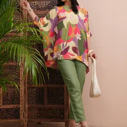 Vishudh Women Graphic Printed Mandarin Collar Top image 3