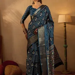 Saree Mall Blue Printed Sarees With Unstitched Blouse-image-23