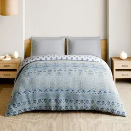 Spaces Blue Cotton Pottery Floral Printed Double Quilt-picture-40