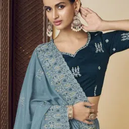 Odette Sky Blue Georgette Embroidered Saree With Unstitched Blouse image 2