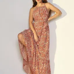 showoffff Showoff Rust Cotton Regular Fit Printed Dress image 5