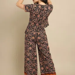 Claura Black Floral Print T-Shirt With Pants image 2