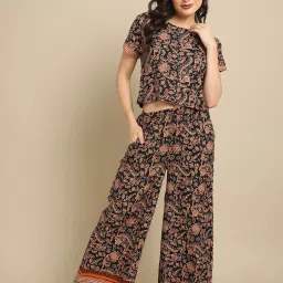 Claura Black Floral Print T-Shirt With Pants image 1