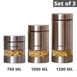 Femora Silver Borosilicate Glass Containers with Lid (700 ml, 1000 ml, 1300 ml) - Set of 3 image 4