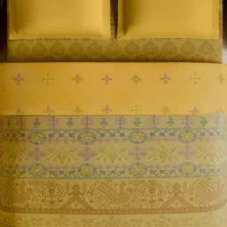 Spaces Light Yellow Cotton Kasuti Geometric Design Double Quilt image 3