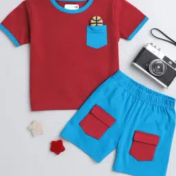 Bumzee Kids Red & Blue Solid T-Shirt with Shorts-image-86