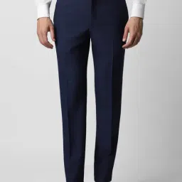 Van Heusen Navy Blue Slim Fit Checks Trousers-picture-26