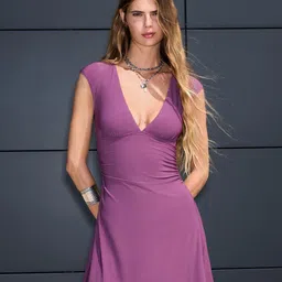 Bershka Women V-Neck Cap Sleeves A-Line Mini Dress-picture-16