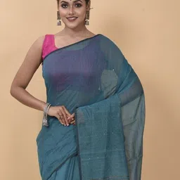 Saree star Beads and Stones Taant Saree With Blouse Piece image 2