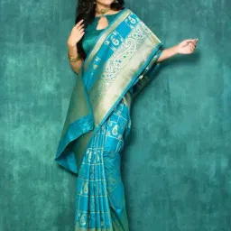 Elora Blue Silk Woven Saree With Unstitched Blouse-picture-18