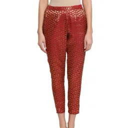 MEEE Maroon Brocade Pattern Elasticated Trousers-picture-22