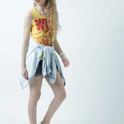 Huetrap Women Yellow Printed Tank Pure Cotton Top-image-61