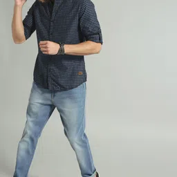 Roadster Men Blue & Black Checked Pure Cotton Casual Sustainable Shirt-image-22
