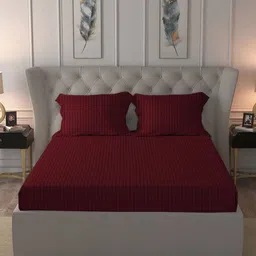 MYTRIDENT Maroon Striped 210 TC King Bedsheet with 2 Pillow Covers-picture-28