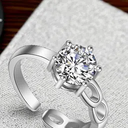 Okos Rhodium-Plated Cubic Zirconia-Studded Adjustable Finger Ring-picture-54