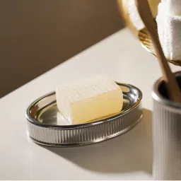 Pure Home + Living Silver Chrome Ribbed Porcelain Soap Dish-image-56