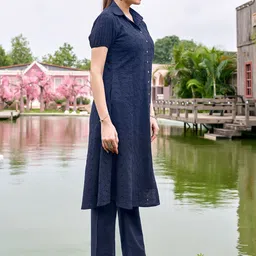 MITTOO Embroidered Shirt Collar Schiffli Tunic With Trouser image 3