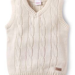 Babyhug Knitted Sleeveless Pullover Sweater Vest with Cable Knit Design - Off White-picture-26
