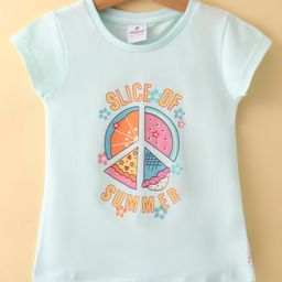 OLLYPOP Sinker Knit Half Sleeves Text Print T-Shirt - Blue-picture-7