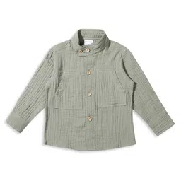 My Milestones Cotton Full Sleeves Self Design Shirt - Green-image-43