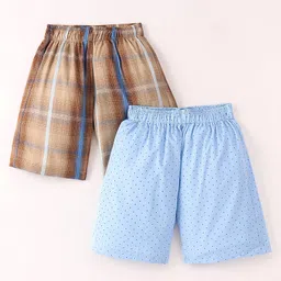 Rikidoos Cotton Pack Of 2 Polka Dots Printed & Checked Boxers - Blue & Khaki-image-86