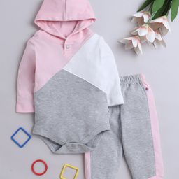 BUMZEE Cotton Knit Full Sleeves Cut & Sew Hooded Onesie & Jogger Set - Grey Melange-picture-17