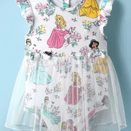 Babyoye Disney Interlock Knit Frill Sleeve Frock Style Onesie with Disney Princess and Mesh Detailing - White-picture-14