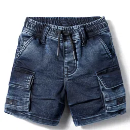 Ruff Denim Woven Above Knee Length Shorts With Side Pockets - Navy Blue-picture-38