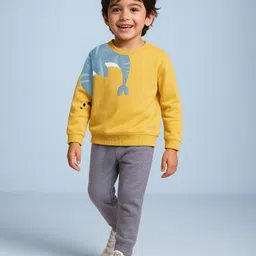 Mark & Mia Terry Knit Full Sleeves Winter Wear Suit With Fish Print - Yellow & Gray-picture-16